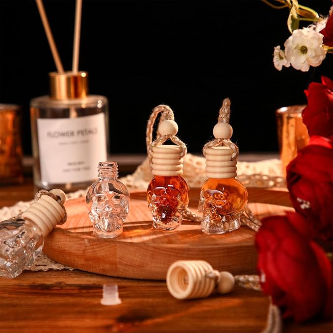 200 Pcs Hanging Car Diffuser Bottles Bulk, Empty Clear Glass Air Freshener Bottles with Wooden Cap for Perfume Essential