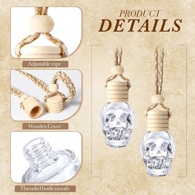 200 Pcs Hanging Car Diffuser Bottles Bulk, Empty Clear Glass Air Freshener Bottles with Wooden Cap for Perfume Essential