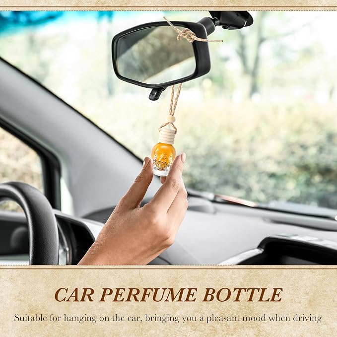 200 Pcs Hanging Car Diffuser Bottles Bulk, Empty Clear Glass Air Freshener Bottles with Wooden Cap for Perfume Essential