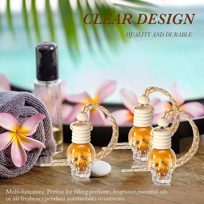 200 Pcs Hanging Car Diffuser Bottles Bulk, Empty Clear Glass Air Freshener Bottles with Wooden Cap for Perfume Essential