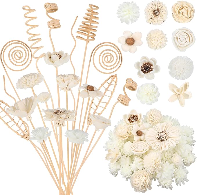 200 Pcs Reed Diffuser Sticks Set Include 10 Style 100 Pcs Natural Rattan Flower Reed 7 Style 100 Pcs Mixed Fragrance