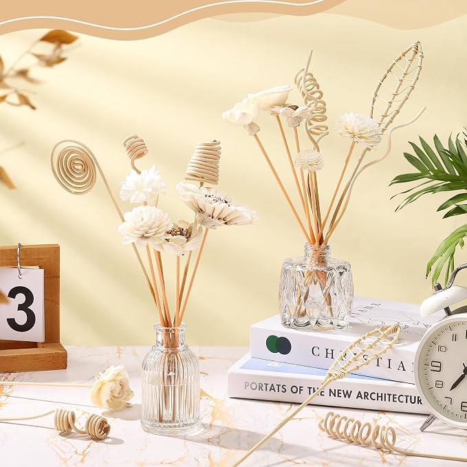 200 Pcs Reed Diffuser Sticks Set Include 10 Style 100 Pcs Natural Rattan Flower Reed 7 Style 100 Pcs Mixed Fragrance
