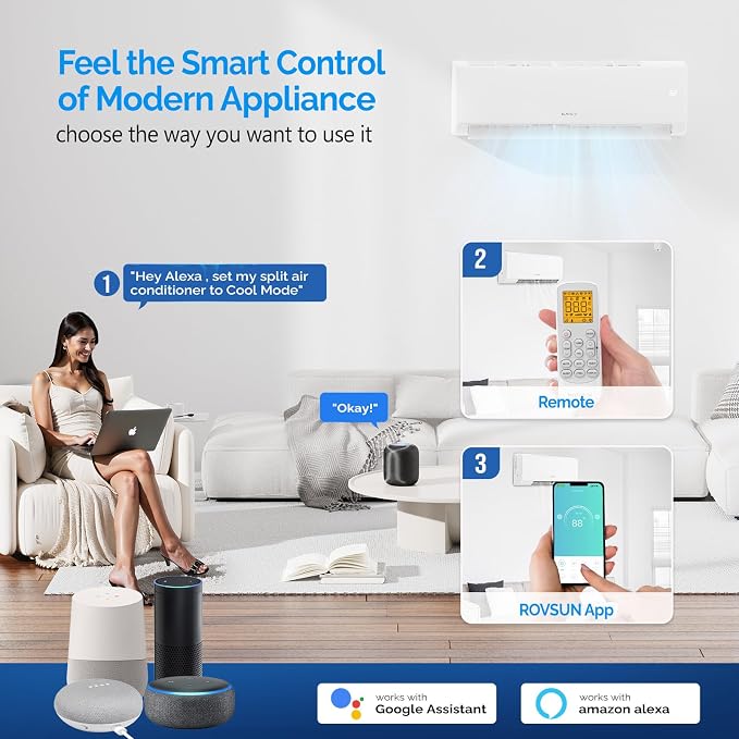 20000 BTU Dual Zone WIFI Mini Split AC/Heating System, 23 SEER2 2 Zone 9000 + 18000 BTU Ductless Split Air Conditioner with