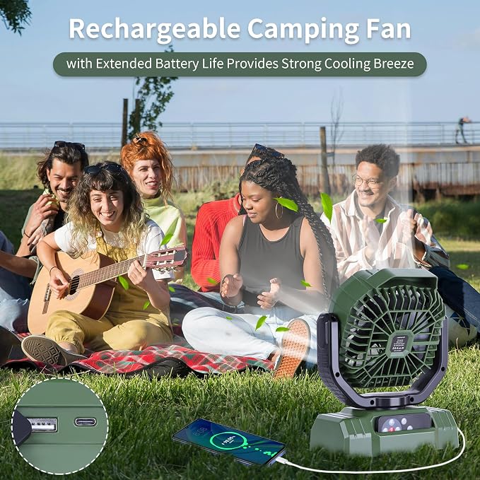 20000mAh High Speed Portable Camping Rechargeable Fan with Remote Control, Battery Powered with Auto Oscillating with Camping