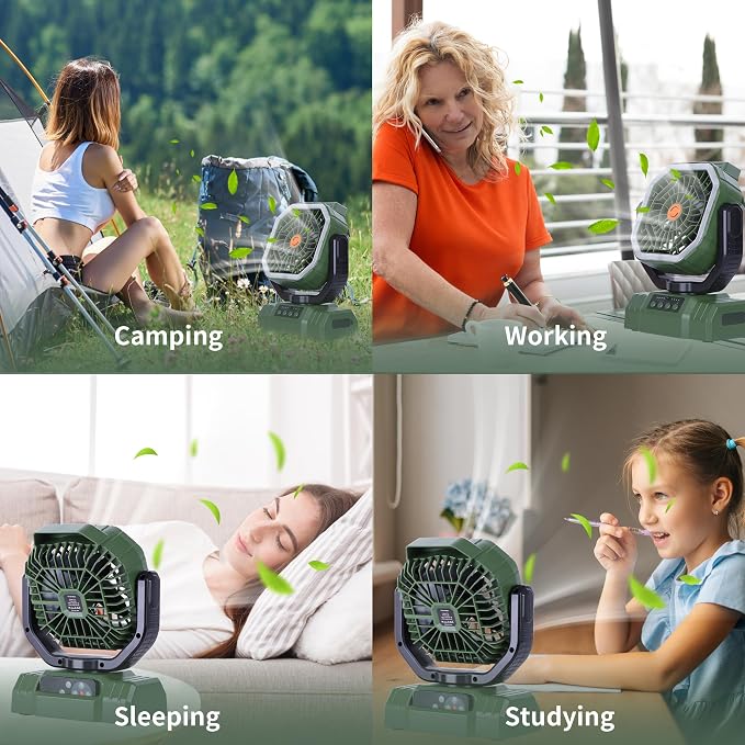 20000mAh High Speed Portable Camping Rechargeable Fan with Remote Control, Battery Powered with Auto Oscillating with Camping