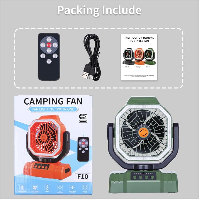 20000mAh High Speed Portable Camping Rechargeable Fan with Remote Control, Battery Powered with Auto Oscillating with Camping