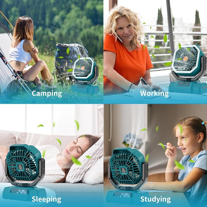 20000mAh High Speed Portable Camping Rechargeable Fan with Remote Control, Battery Powered with Auto Oscillating with Camping