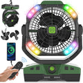 20000mAh Oscillation Camping Fan, Rechargeable Fan with RGB, Remote, Battery Operated Outdoor Tent Fans w/Hanging Hook
