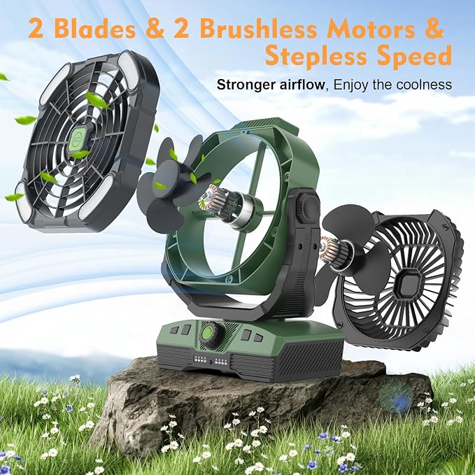 20000mAh Oscillation Camping Fan, Rechargeable Fan with RGB, Remote, Battery Operated Outdoor Tent Fans w/Hanging Hook