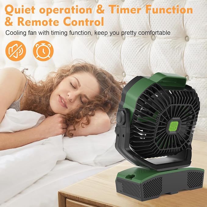 20000mAh Oscillation Camping Fan, Rechargeable Fan with RGB, Remote, Battery Operated Outdoor Tent Fans w/Hanging Hook