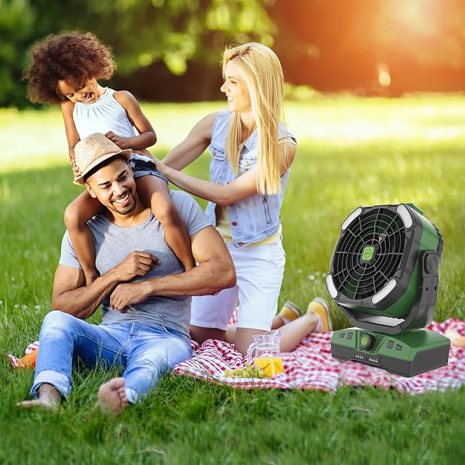 20000mAh Oscillation Camping Fan, Rechargeable Fan with RGB, Remote, Battery Operated Outdoor Tent Fans w/Hanging Hook