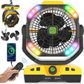 20000mAh Oscillation Camping Fan, Remote Control Rechargeable Battery Operated Outdoor Tent Fan w/Hanging Hook, Portable
