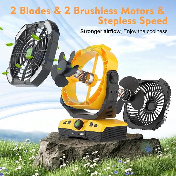 20000mAh Oscillation Camping Fan, Remote Control Rechargeable Battery Operated Outdoor Tent Fan w/Hanging Hook, Portable