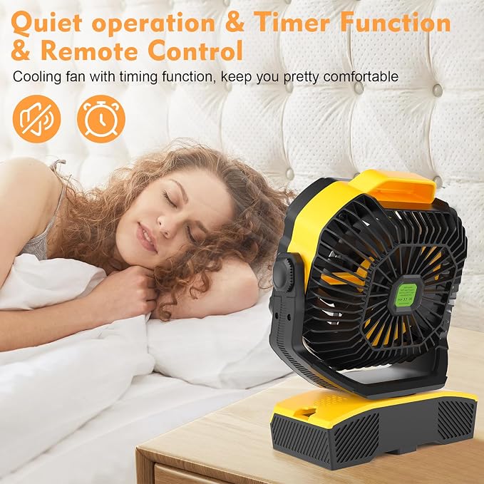 20000mAh Oscillation Camping Fan, Remote Control Rechargeable Battery Operated Outdoor Tent Fan w/Hanging Hook, Portable