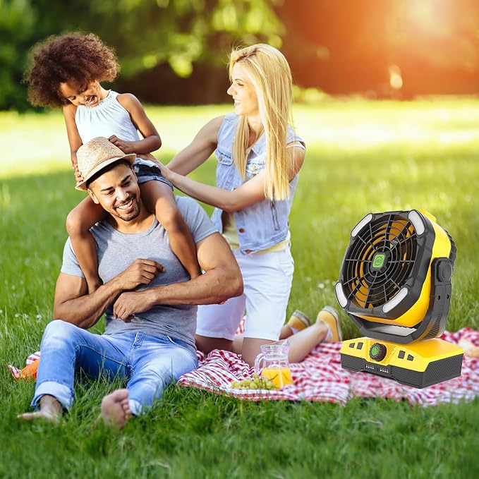 20000mAh Oscillation Camping Fan, Remote Control Rechargeable Battery Operated Outdoor Tent Fan w/Hanging Hook, Portable