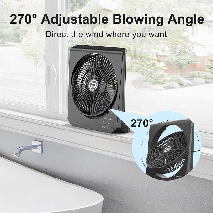20000mAh Rechargeable Battery Powered Fan - 10" Square Box Fan with 55H Runtime, 4 Speeds & Timer, 270° Pivot, alternate