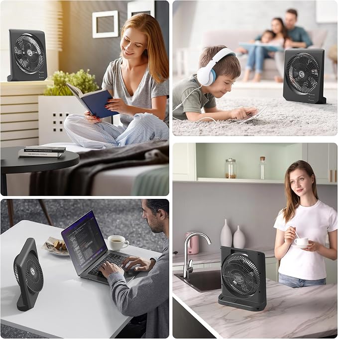 20000mAh Rechargeable Battery Powered Fan - 10" Square Box Fan with 55H Runtime, 4 Speeds & Timer, 270° Pivot, alternate