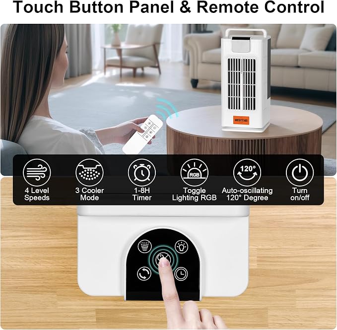 2000ML Misting Tower Fan Air Conditioner Fan,3 Level Humidify & 4 Speeds, 7 RGB Color Night Lights,Desk Portable Air