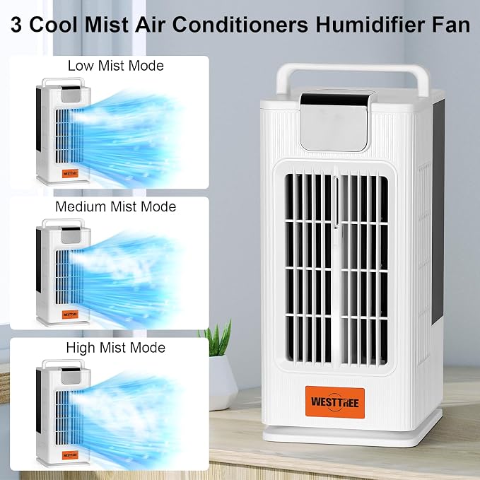 2000ML Misting Tower Fan Air Conditioner Fan,3 Level Humidify & 4 Speeds, 7 RGB Color Night Lights,Desk Portable Air