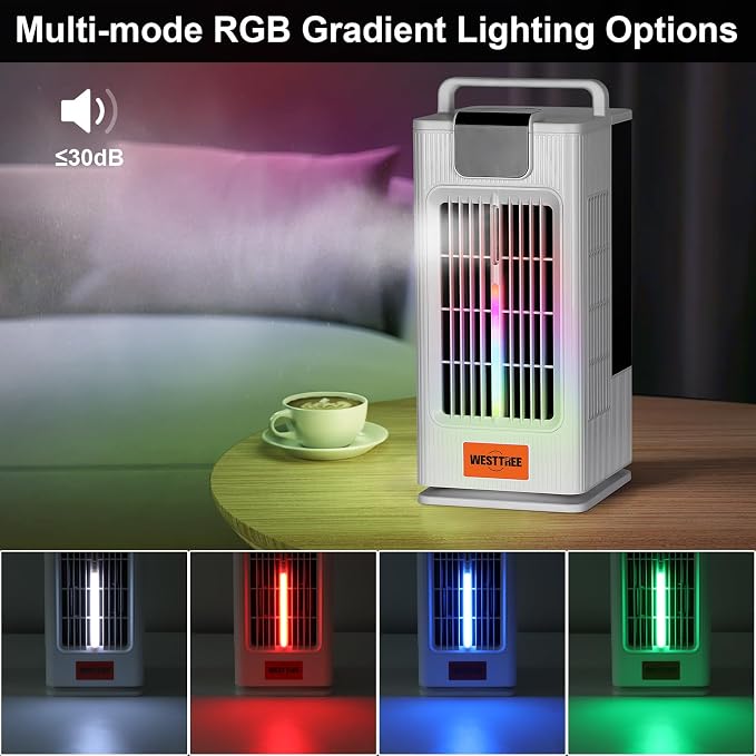 2000ML Misting Tower Fan Air Conditioner Fan,3 Level Humidify & 4 Speeds, 7 RGB Color Night Lights,Desk Portable Air
