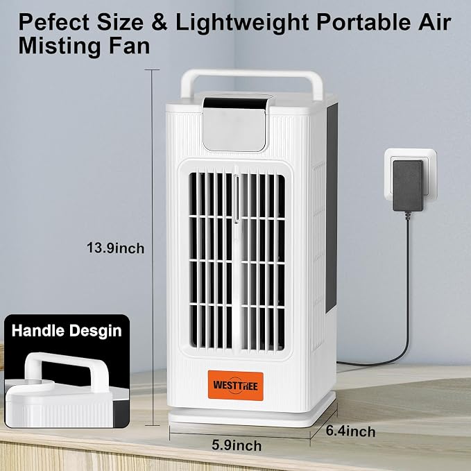 2000ML Misting Tower Fan Air Conditioner Fan,3 Level Humidify & 4 Speeds, 7 RGB Color Night Lights,Desk Portable Air