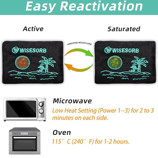 200g x 3pcs Rechargeable Desiccant Packs, Color Indicating Silica Gel Packets with Transparent Window, Moisture
