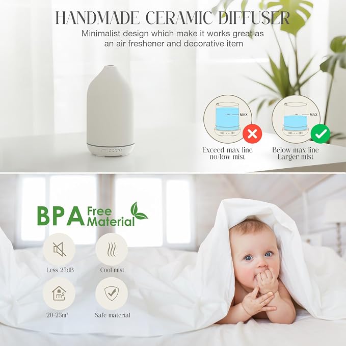 200ml Ceramic Essential Oil Diffuser, Stone Diffusers for Essential Oils, alternate product view 6