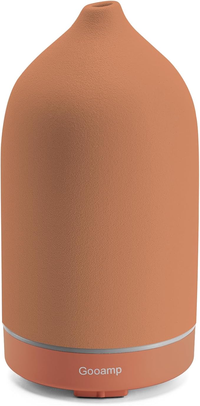 200ML Ceramic Essential Oil Diffuser - Ultrasonic Aromatherapy & Humidifier with 7-Color LED Lights, Auto Shut-Off, Brown