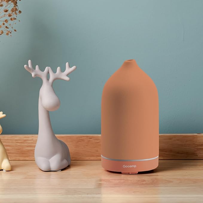 200ML Ceramic Essential Oil Diffuser - Ultrasonic Aromatherapy & Humidifier with 7-Color LED Lights, Auto Shut-Off, Brown