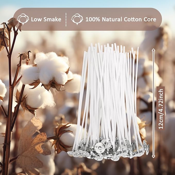 200pcs Natural Candle Wick kit,100pcs Wick Stickers with 5pcs Wick Holders and 2pcs Wick Placing Tube,for Soy Wax, Beeswax