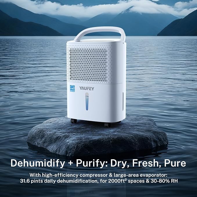 2025 Most Efficient Energy Star Dehumidifier for 2,000 Sq. Ft. Home, Basement and Large Room - Powerful, Quiet with Humidity