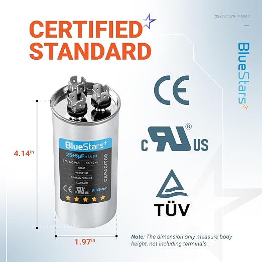 2025 Updated] 25/5 uF 25+5 MFD 370-440VAC Volts ±5% Dual Run Start Round Air Conditioner Capacitor CBB65 50/60 Hz for AC Unit