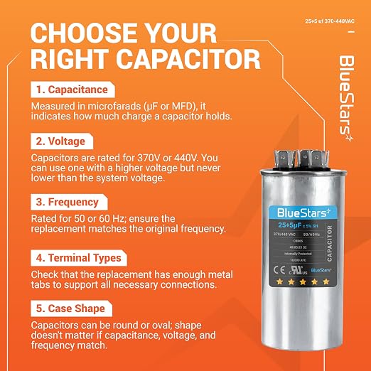 2025 Updated] 25/5 uF 25+5 MFD 370-440VAC Volts ±5% Dual Run Start Round Air Conditioner Capacitor CBB65 50/60 Hz for AC Unit