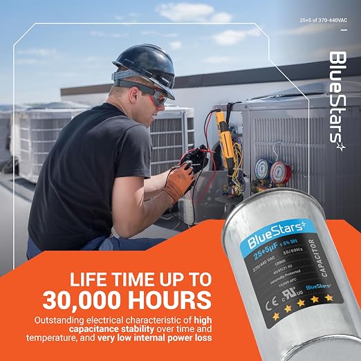 2025 Updated] 25/5 uF 25+5 MFD 370-440VAC Volts ±5% Dual Run Start Round Air Conditioner Capacitor CBB65 50/60 Hz for AC Unit