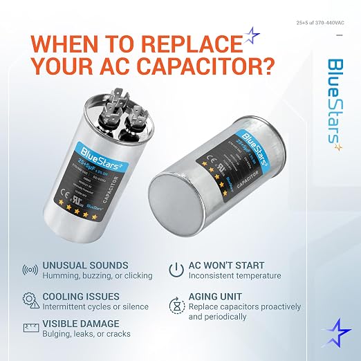 2025 Updated] 25/5 uF 25+5 MFD 370-440VAC Volts ±5% Dual Run Start Round Air Conditioner Capacitor CBB65 50/60 Hz for AC Unit
