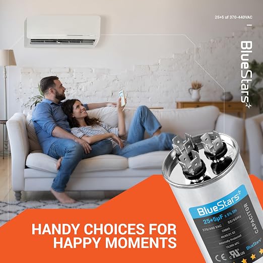 2025 Updated] 25/5 uF 25+5 MFD 370-440VAC Volts ±5% Dual Run Start Round Air Conditioner Capacitor CBB65 50/60 Hz for AC Unit