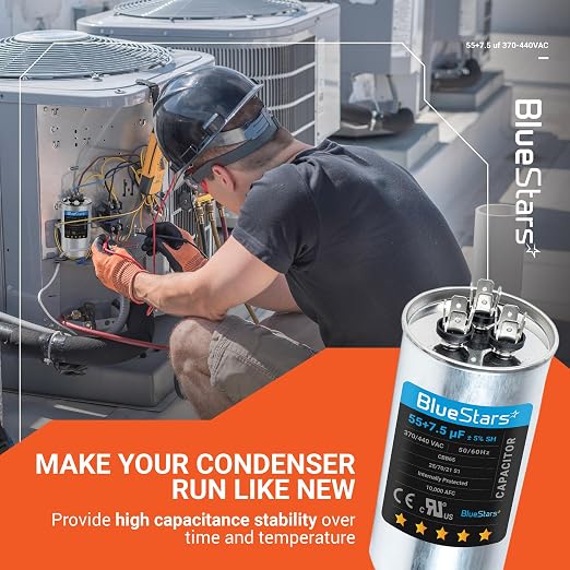 2025 Updated] 55+7.5 uF 55/7.5 MFD ±5% 370 or 440 Volt AC CBB65B Dual Run Round Capacitor - Fit Condenser, alternate view 7