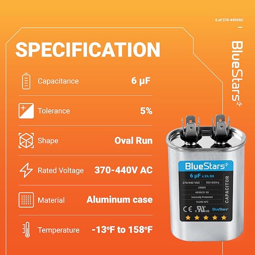 2025 Updated] 6 uF MFD 6uf ±5% 370-440VAC Oval Run Start Capacitor 50/60 Hz AC Electric Replacement Part by, alternate view 3