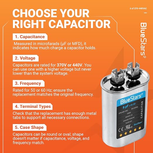 2025 Updated] 6 uF MFD 6uf ±5% 370-440VAC Oval Run Start Capacitor 50/60 Hz AC Electric Replacement Part by, alternate view 5