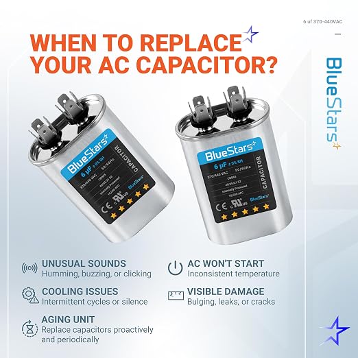 2025 Updated] 6 uF MFD 6uf ±5% 370-440VAC Oval Run Start Capacitor 50/60 Hz AC Electric Replacement Part by, alternate view