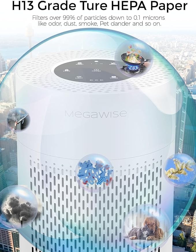 2025 Updated Version Smart Air Purifier for Home Large Room up to 1076ft2, H13 True HEPA Filter with Smart Air Quality