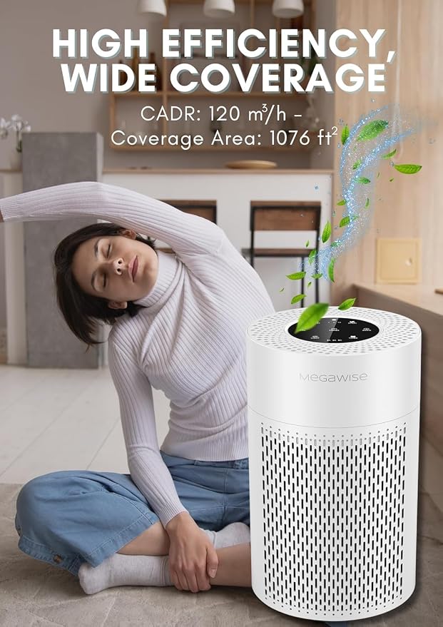 2025 Updated Version Smart Air Purifier for Home Large Room up to 1076ft2, H13 True HEPA Filter with Smart Air Quality