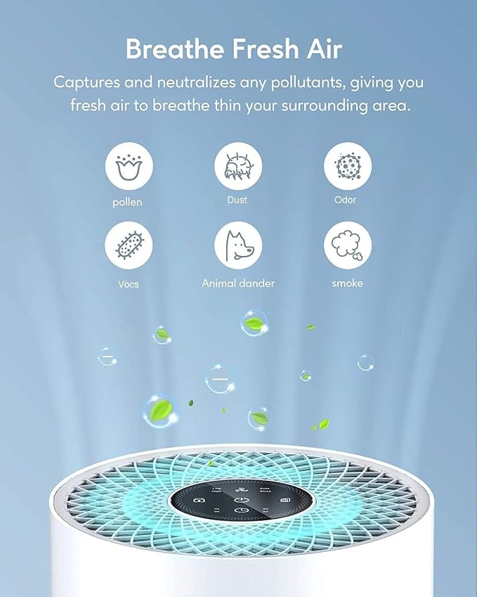 2025 Updated Version Smart Air Purifier for Home Large Room up to 1076ft2, H13 True HEPA Filter with Smart Air Quality