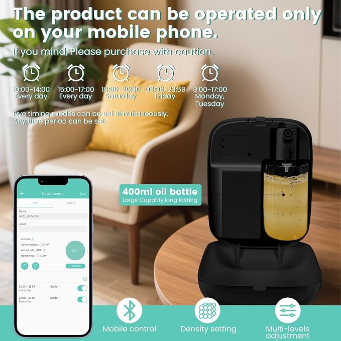 2025 Upgraded 2000 Sq.Ft Coverage HVAC Waterless Essential Oil Diffuser with Bluetooth Control, 400ML Capacity for Whole