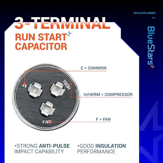 2025 Upgraded] 30+5 MFD 30/5 uF 370-440 Volt Volts Round Dual Run Capacitor CBB65 CBB65B Replacement Part - Air Conditioner