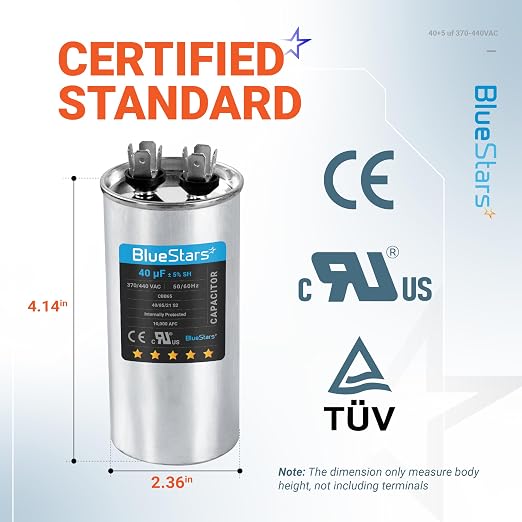 2025 Upgraded] 40+5 uF 40/5 MFD 370V or 440 Volt VAC Round Dual Run Capacitor Dual Run Circular Start Capacitor, alternate