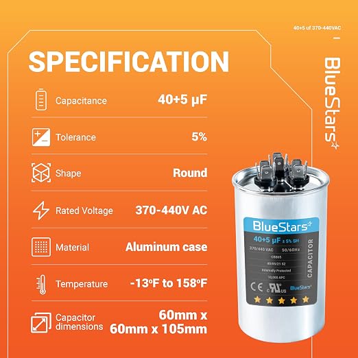 2025 Upgraded] 40+5 uF 40/5 MFD 370V or 440 Volt VAC Round Dual Run Capacitor Dual Run Circular Start Capacitor, alternate