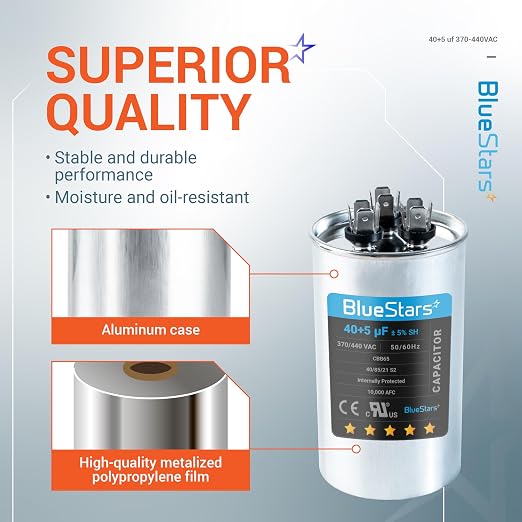 2025 Upgraded] 40+5 uF 40/5 MFD 370V or 440 Volt VAC Round Dual Run Capacitor Dual Run Circular Start Capacitor, alternate