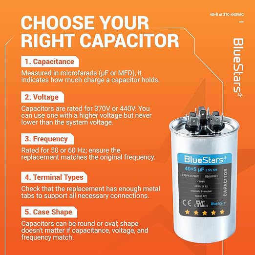 2025 Upgraded] 40+5 uF 40/5 MFD 370V or 440 Volt VAC Round Dual Run Capacitor Dual Run Circular Start Capacitor, alternate