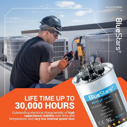 2025 Upgraded] 40+5 uF 40/5 MFD 370V or 440 Volt VAC Round Dual Run Capacitor Dual Run Circular Start Capacitor, alternate